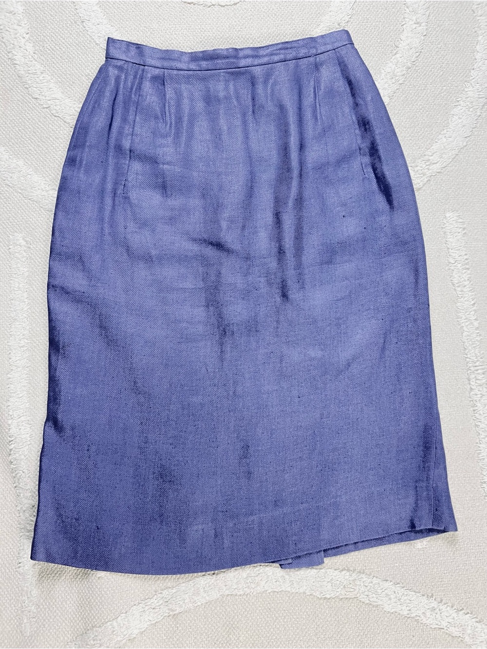 Vintage 80s/90s Periwinkle Linen Pencil Skirt – High-Waisted Midi – Fits XS/S